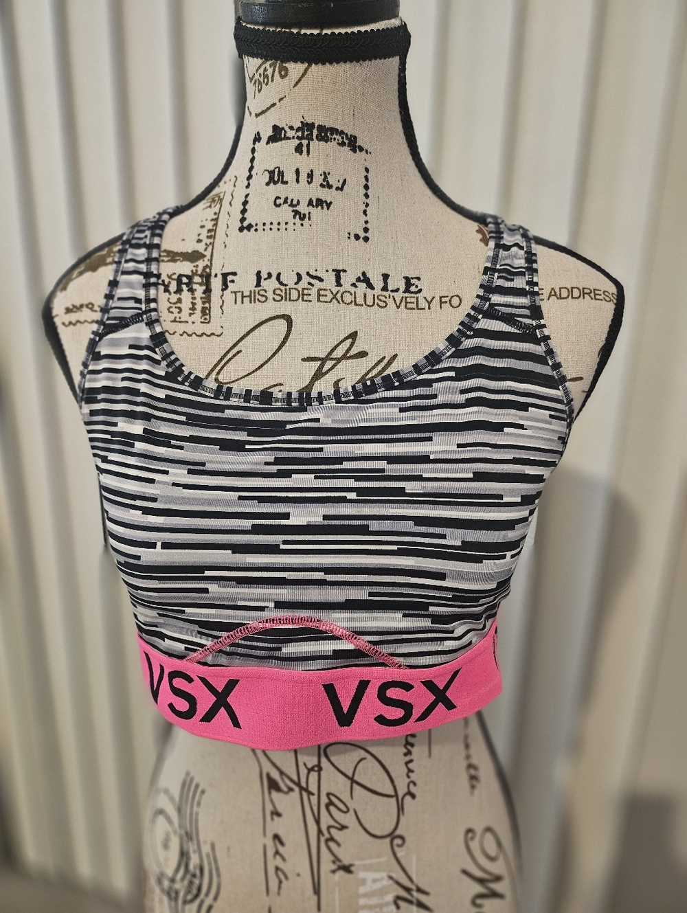 Victoria's Secret Black, White & Pink VSX Racerback Sports Bra NWOT
